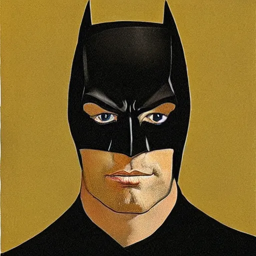 Image similar to portrait of batman, mash - up between mc escher and vincent van gogh