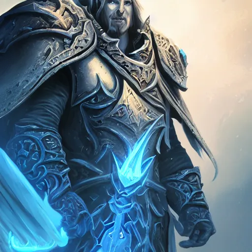 Prompt: arthas menethil the lich king from world of warcraft trending on artstation in the style of greg rutkowski