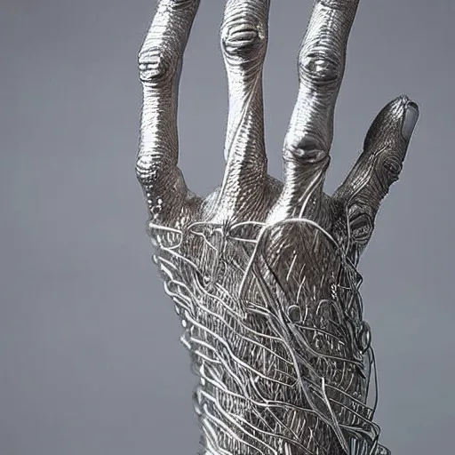 A sculpture of a hand with a wire wrapped around it photo – Free