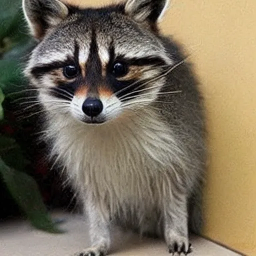 Image similar to A cross-breed of a tabby cat and a raccoon | very cute