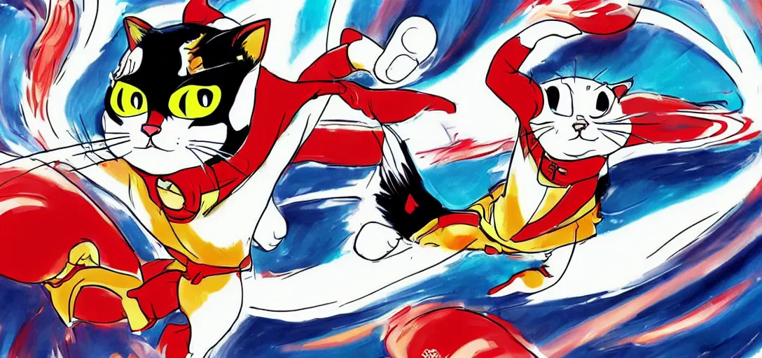 Image similar to a cat in the style of speed racer