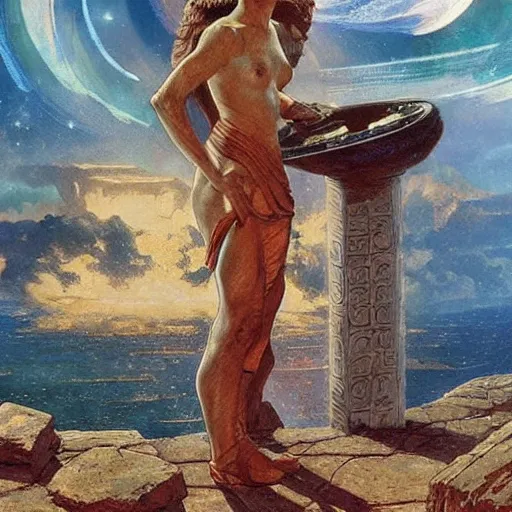 Prompt: STAR TREK in ancient Greece, (SFW) safe for work, photo realistic illustration by greg rutkowski, thomas kindkade, alphonse mucha, loish, norman rockwell