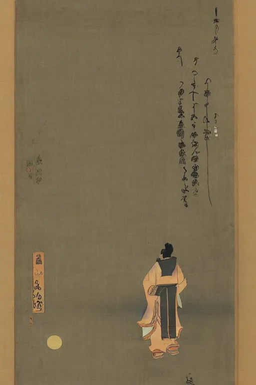 Image similar to a man gazing into the moon, the moon staring right back at the man, edo period