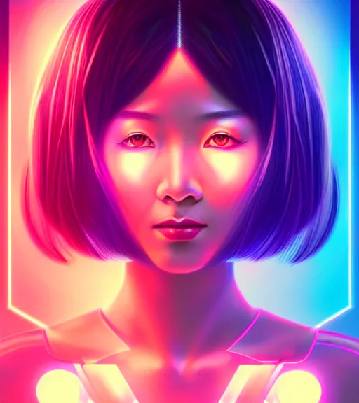 Image similar to symmetry!! asian princess of technology, solid cube of light, hard edges, product render retro - futuristic poster scifi, lasers and neon circuits, beautiful asian princess, intricate, elegant, highly detailed, digital painting, artstation, concept art, smooth, sharp focus, illustration, dreamlike, art by artgerm