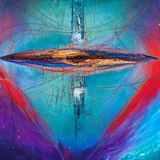 Image similar to elysium mothership retribution scarce color palette cold power-line alienated scenery in a dream subconscious cavern sacred geometry canvas carefully structured abstract expressionism oil painting by Eemre Aaa (2041)