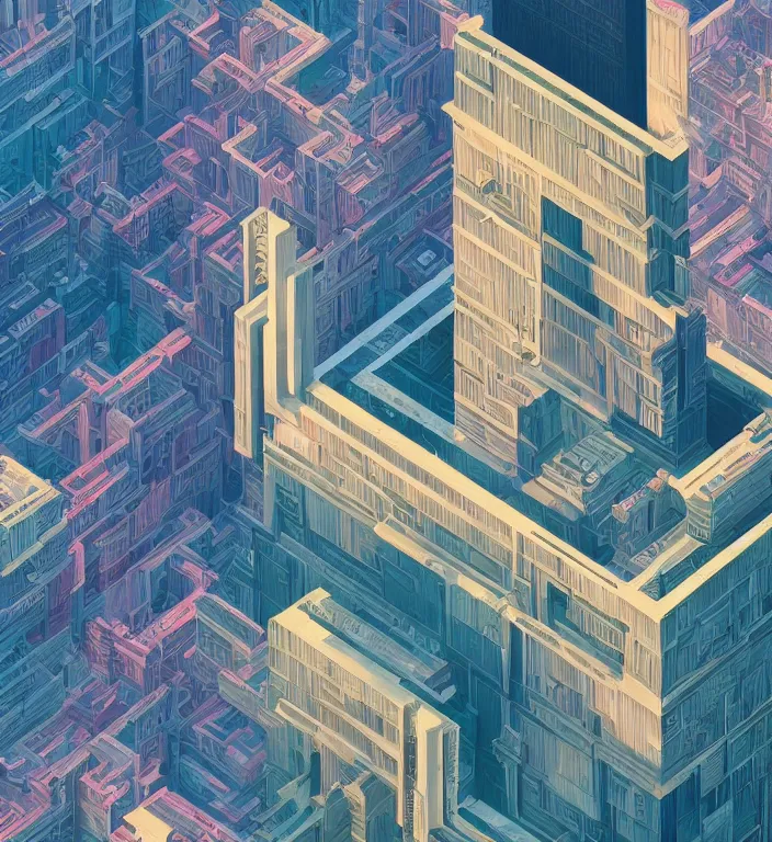 Image similar to beautiful isometric fractal totem in hong kong, shot from drone, trending on artstation art by james gilleard and edward hopper, highly detailed, cg society contest winner