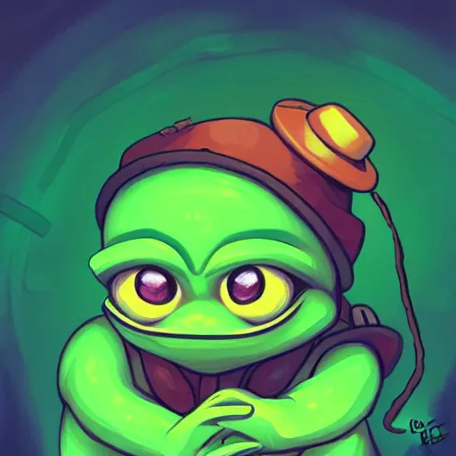 Image similar to happy pepe the miner in the cave, art by lois van baarle and loish and ross tran and rossdraws and sam yang and samdoesarts and artgerm and saruei and takaya imamura