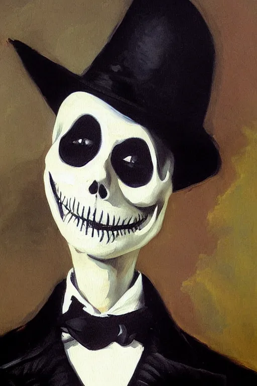 Image similar to highly detailed painting of jack skellington painted by edouard manet