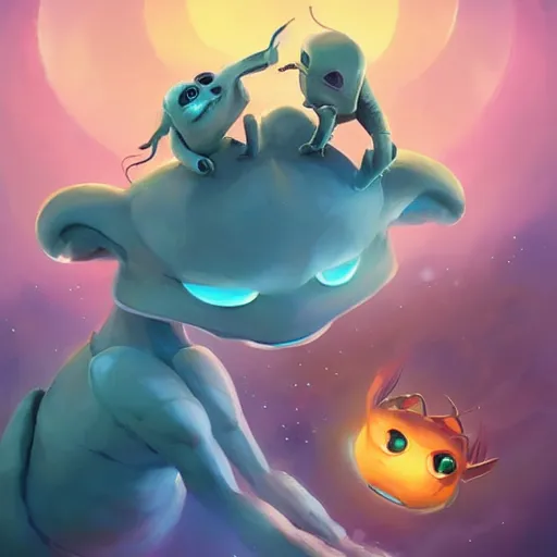 Image similar to Cute alien animals playing with each other , cgsociety, fantasy art, concept art , ambient occlusion, behance hd , concept art by Jesper Ejsing, by RHADS, Makoto Shinkai Cyril Rolando