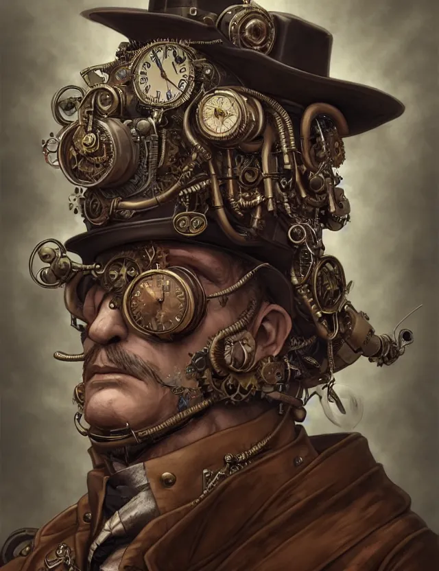 Image similar to a portrait of a distinguished steampunk gentleman, by moebius and tyler edlin and hr giger, trending on artstation, digital art, 4 k resolution, detailed, high quality, sharp focus, hq artwork, coherent, insane detail, concept art