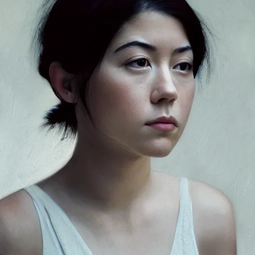 Image similar to a masterpiece portrait photo of a beautiful young woman who looks like an asian mary elizabeth winstead, symmetrical face