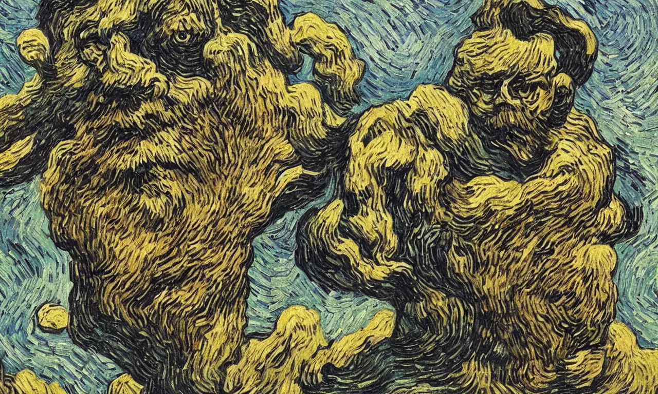 Image similar to angry stone giant. van gogh, tooth wu