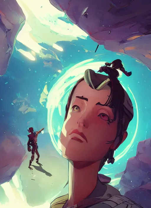 Image similar to floating inside the space of my mind behance hd artstation by jesper ejsing, by rhads, makoto shinkai and lois van baarle, ilya kuvshinov, ossdraws, that looks like it is from borderlands and by feng zhu and loish and laurie greasley, victo ngai, andreas rocha