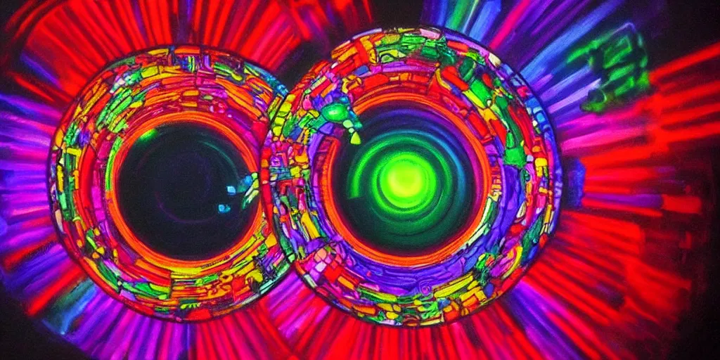 Image similar to a beautiful painting of a stargate by takashi murakami 8 k particulate neon light film grain