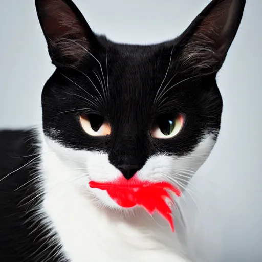 Prompt: a cute black and white cat wearing a red ski mask with black ski goggles, photorealistic