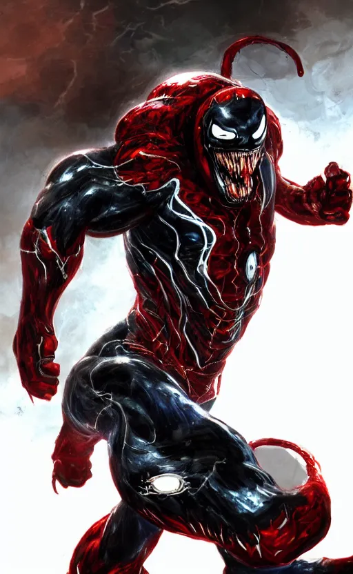 Image similar to venom as ironman, dynamic lighting, photorealistic fantasy concept art, trending on art station, stunning visuals, terrifying, creative, cinematic