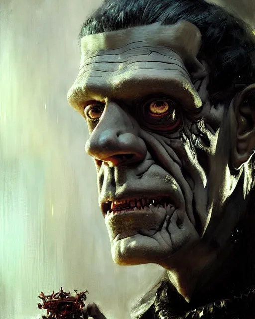 Prompt: portrait of boris karloff's frankenstein, fantasy character portrait, ultra realistic, concept art, intricate details, highly detailed by greg rutkowski, gaston bussiere, craig mullins, simon bisley