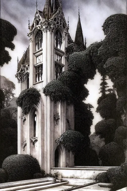 Prompt: majestic white gothic castle by Maxfield Parrish, Luis Royo