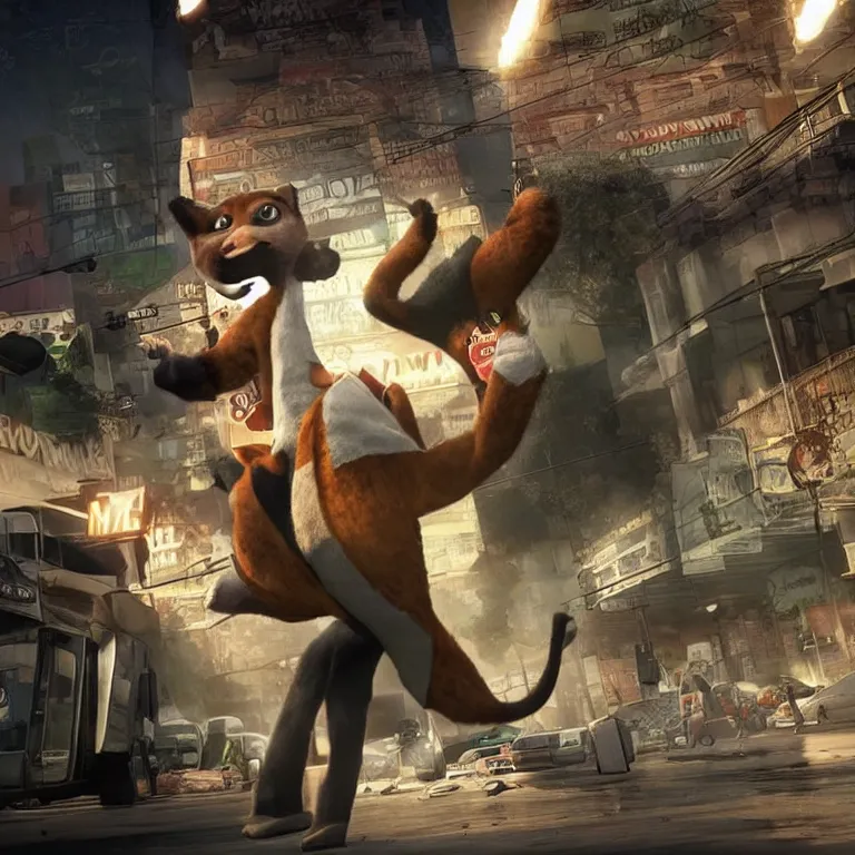 Image similar to max payne 4 set in zootopia