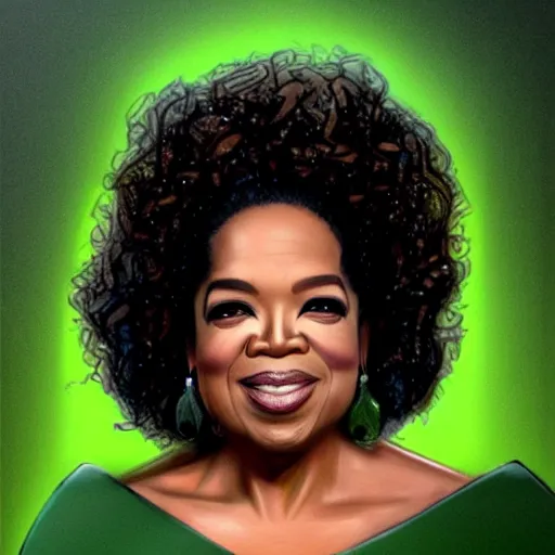 Image similar to a dish of oprah winfreys face fused with okra veg with green stalky ( ( green oprah winfrey's face ) ), okra shaped stalk nose, oprah okra winfrey sentient veg, by greg rutkowski