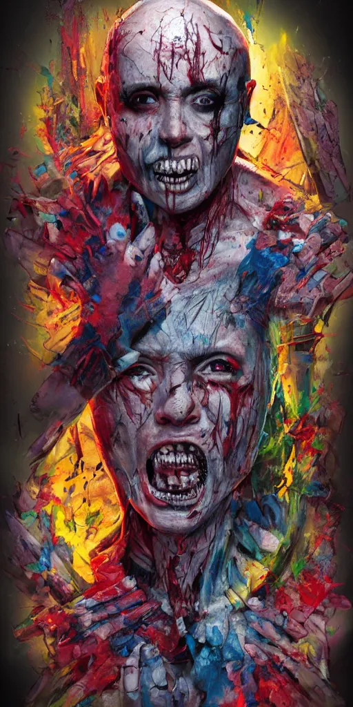 Prompt: Bright, colorful, realistic Serial killer rpg single individual full body and head shot gore covered with scars and tattoos screaming, backlighting, kodachrome, high contrast, highly detailed, sharp focus, digital painting, concept art, illustration, trending on artstation, comic book by Alex Ross cover art