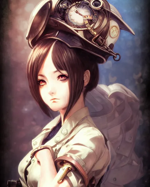 Image similar to portrait Anime Girl steampunk cute-fine-face, pretty face, realistic shaded Perfect face, fine details. Anime. Bioshock steampunk realistic shaded lighting by katsuhiro otomo ghost-in-the-shell, magali villeneuve, artgerm, rutkowski Jeremy Lipkin and Giuseppe Dangelico Pino and Michael Garmash and Rob Rey