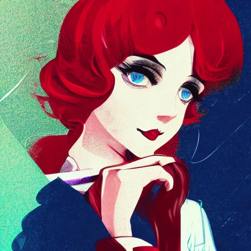 Image similar to portrait of a beautiful girl with red hair dressed in 1920's fashion, speakeasy bar background, rich vivid colors, ambient lighting, dynamic lighting, 4k, HQ, official media, anime key visual, makoto shinkai, ilya kuvshinov, lois van baarle, rossdraws, detailed, trending on artstation