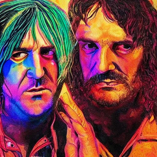 Image similar to noel fielding and julian barratt in a psychedelic mdma painting