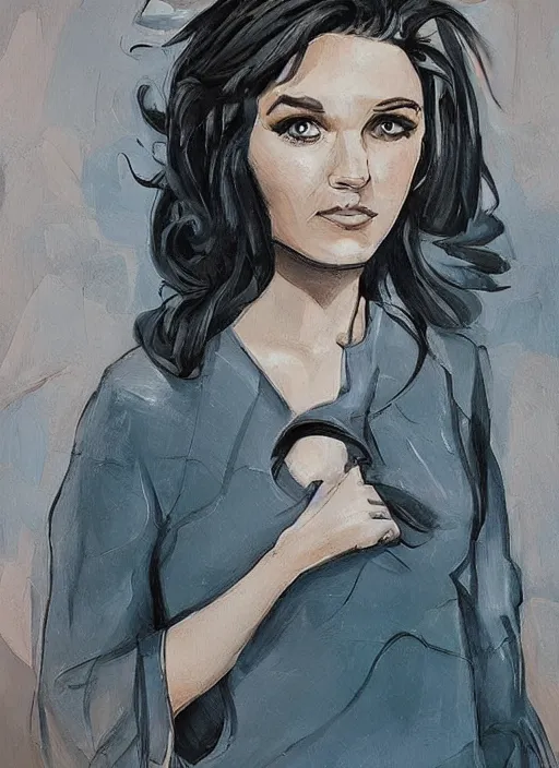 Image similar to detailed artwork by phil noto ; stylized painting of young jennifer connelly from the rocketeer ; brush texture ; asymmetric composition ; paint texture ; trending on artstation ; gallery painting by phil noto, comic style