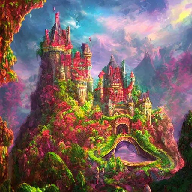 Image similar to infinitely detailed scenery art expanding fantasy dream art candy world with a castle made out of candy detailed scenery artwork, candy scenery artwork scenery artstation!! scenery pixiv!!