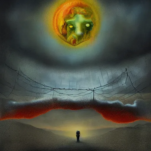 Image similar to surrealism digital painting of the end of the world., horror,