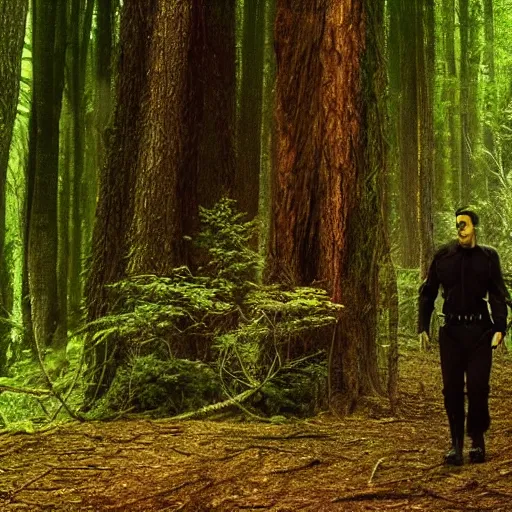 Image similar to dark forest protected by strange creature, the matrix movie style