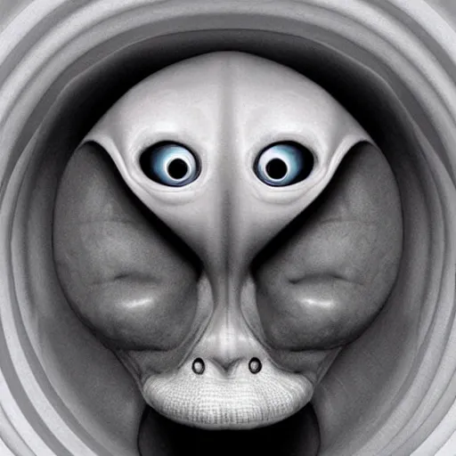 Prompt: an alien with three eyes and a tube nose detailed realistic illustration face view