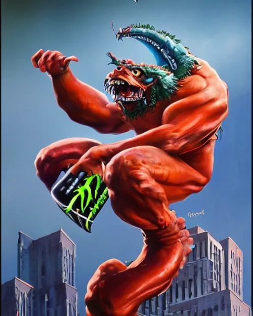 Image similar to mascot, monster energy, by peter andrew jones, 9 0's advertising, hd, hyper detailed, 4 k