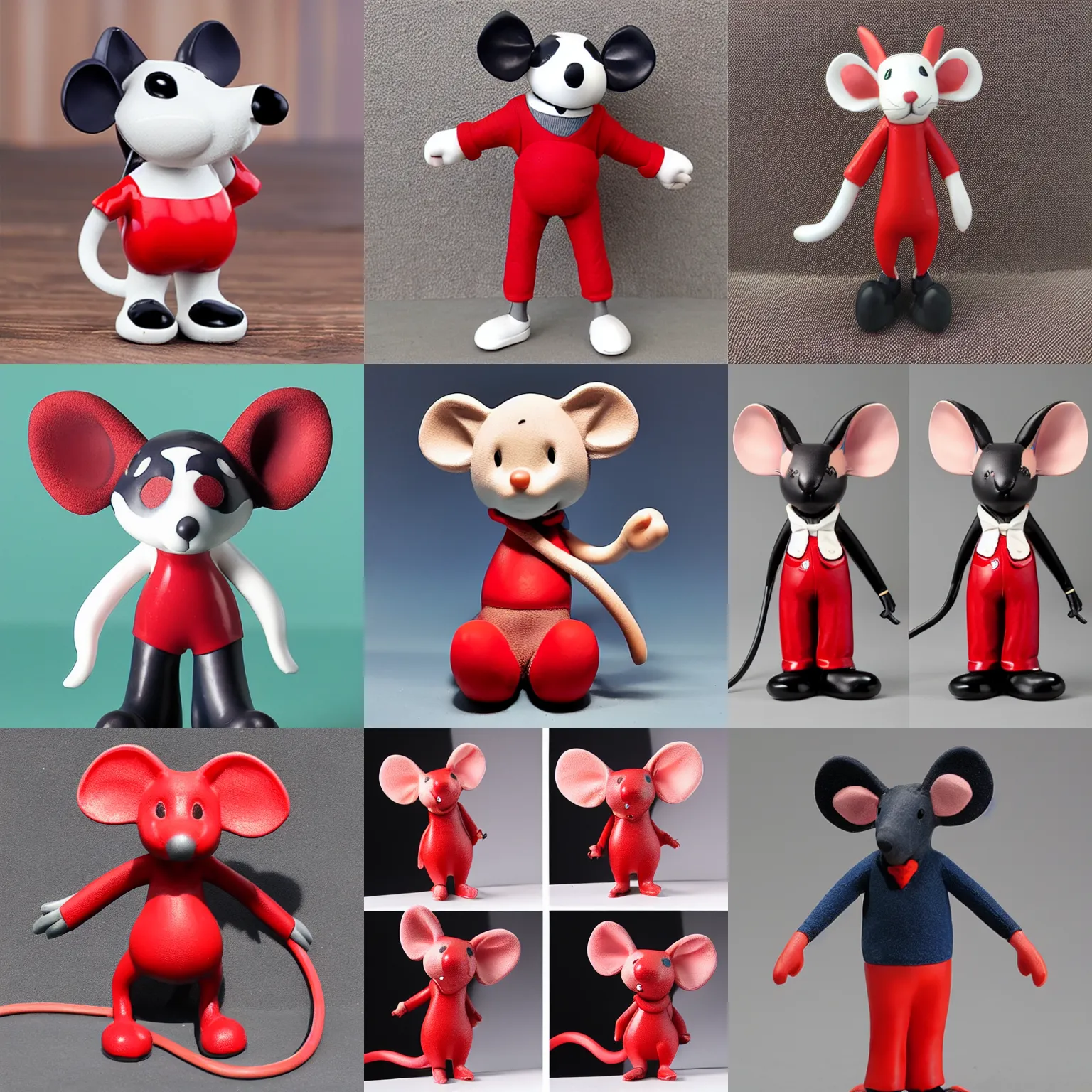 Prompt: rubberhose mouse character figurine red pants big ears