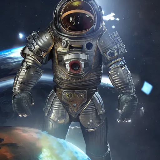 Prompt: space pirate wearing an armor in space, unreal engine, 8 k, ultra detailed