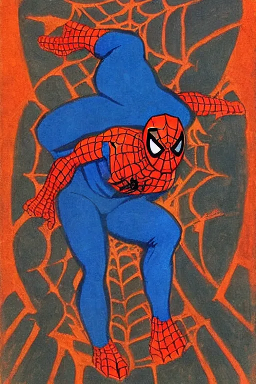 Image similar to spiderman, marvel, artwork by nicholas roerich