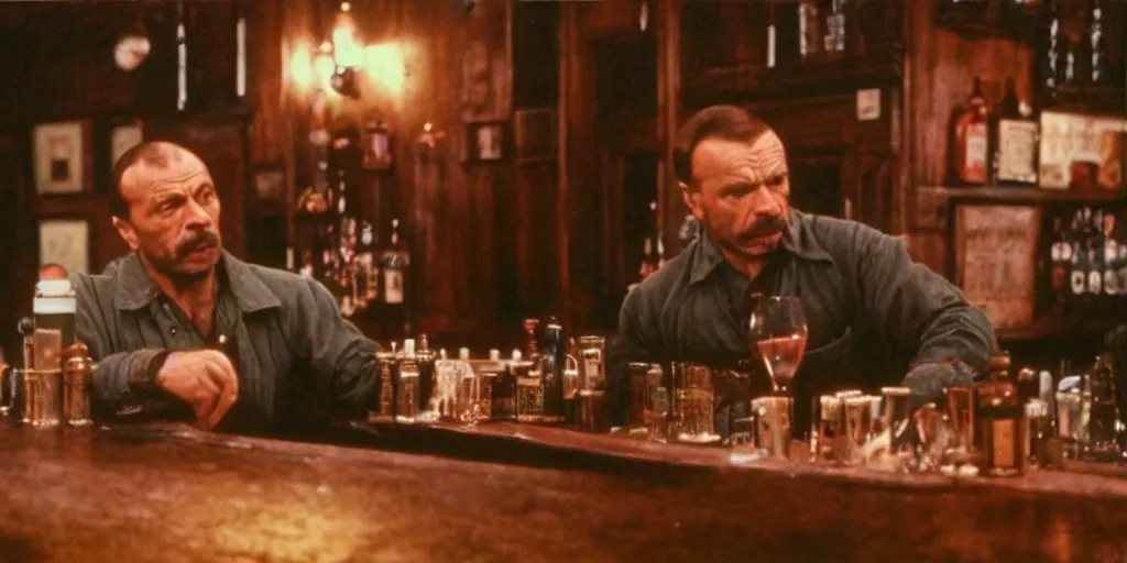 Image similar to detailed medium format photo, polaroid still from tarkovsky movie, joe rogan sitting at the bar from cheers, haze, high production value, intricate details, 8 k resolution, hyperrealistic, hdr, photorealistic, high definition, tehnicolor, award - winning photography, masterpiece, amazing colors