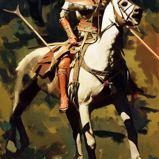 Prompt: portrait of woman wearing on horseback medieval clothing aiming a bow and arrow, detailed by greg manchess, craig mullins, bernie fuchs, walter everett