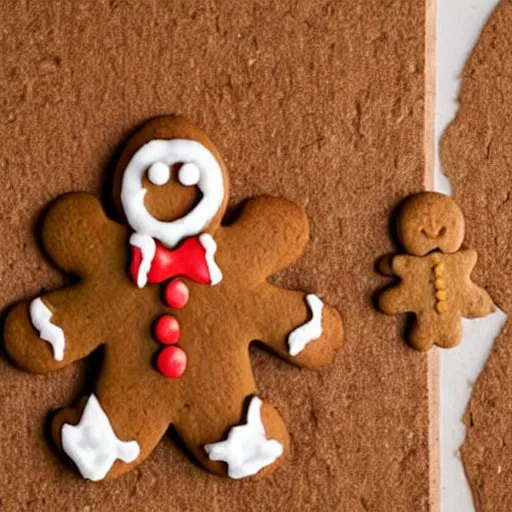 Image similar to a gingerbread man sits in a gingerbread house, contemplating existential dread. is he made of house? or is the house made of flesh? he screams for he does not know.