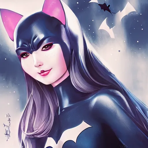 Image similar to Batman as a Hello Kitty, by Stanley Artgerm Lau, WLOP, Rossdraws, James Jean, Andrei Riabovitchev, Marc Simonetti, Yoshitaka Amano, ArtStation, CGSociety,