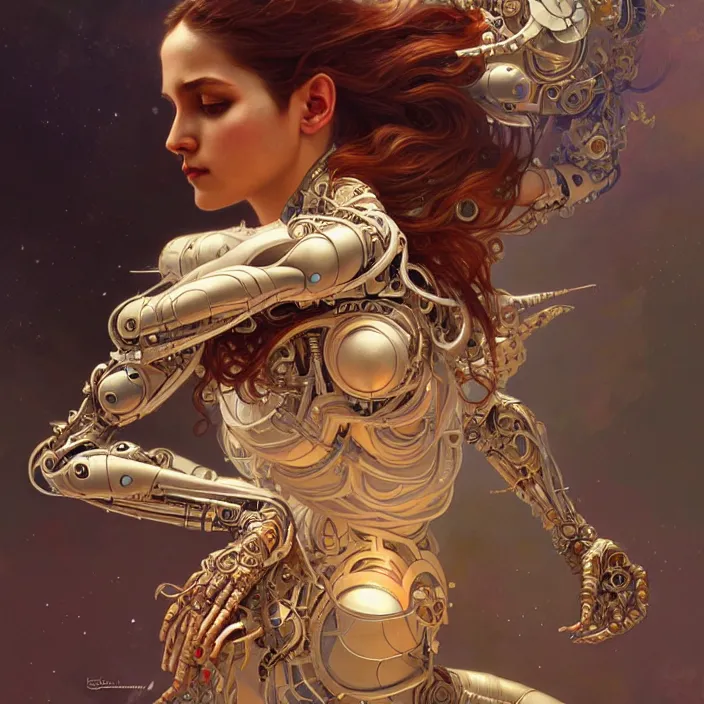 Image similar to organic cyborg, lakshmi, diffuse lighting, fantasy, intricate, elegant, highly detailed, lifelike, photorealistic, digital painting, artstation, illustration, concept art, smooth, sharp focus, art by john collier and albert aublet and krenz cushart and artem demura and alphonse mucha