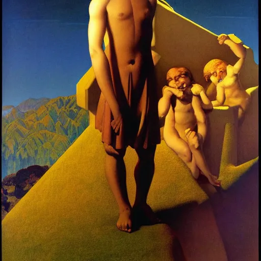 Prompt: portrait love in a brave new world by maxfield parrish,