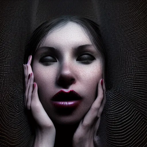 Image similar to digital art of a woman being swallowed by darkness, 3d render, intricate detail