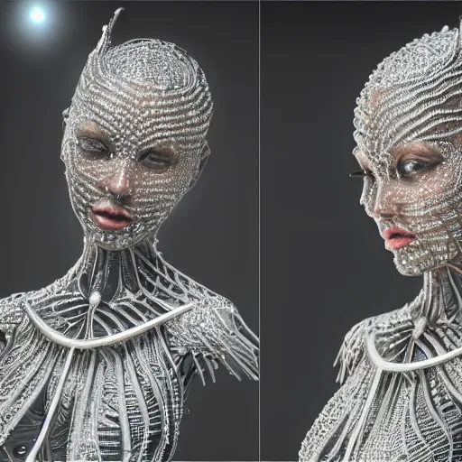 Image similar to full body detailed, ethereal, biomechanical, covered in diamonds and other gems glowing, highly detailed face, elegant posed, intricate, extremy detailed, beeple, cgsociety, 3 d unreal engine octane render. cinematic lighting, highly detailed 4 k art