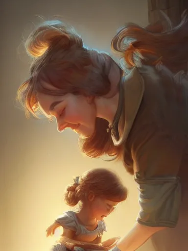 Image similar to a tired woman taking care of a dozen children. intricate, elegant, highly detailed, digital painting, artstation, concept art, sharp focus, illustration, by justin gerard and artgerm, 8 k