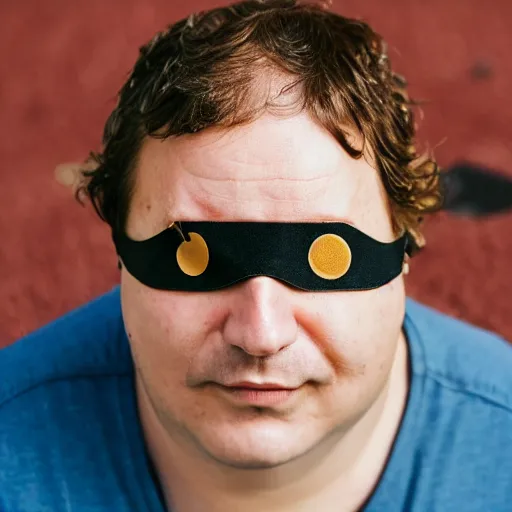 Image similar to a man wearing an eyepatch sitting