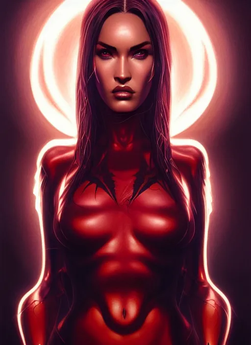 Image similar to symmetry!! gantz portrait of megan fox as a dark phoenix, unholy, intricate, highly detailed, dynamic lighting, digital art, digital painting, artstation, terence nielsen, sharp focus, illustration, art by artgerm and greg rutkowski and moebius, 8 k