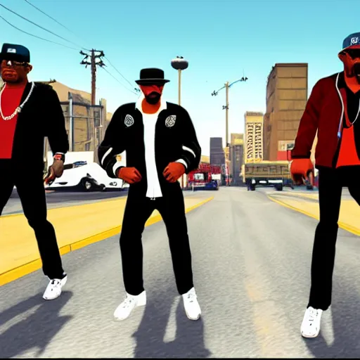 Prompt: Run-DMC in GTA V, cover art, no text