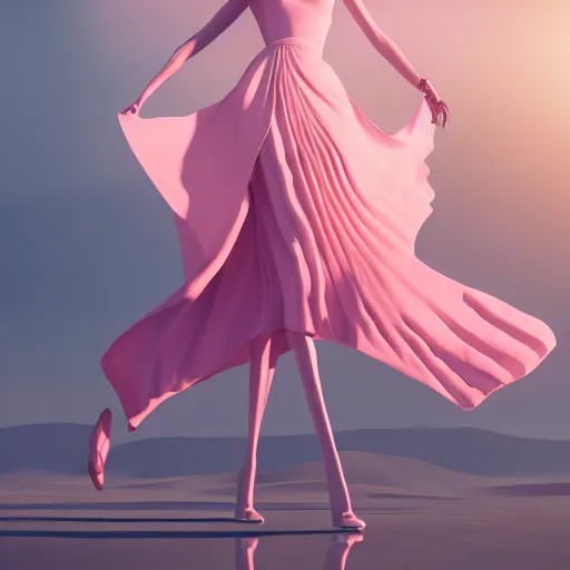 Prompt: innovative avant-garde art, deco fashion, british women, wearing pink, highly detailed, photorealistic portrait, serene desert setting, golden hour, crisp quality and light reflections, unreal engine 5 quality render